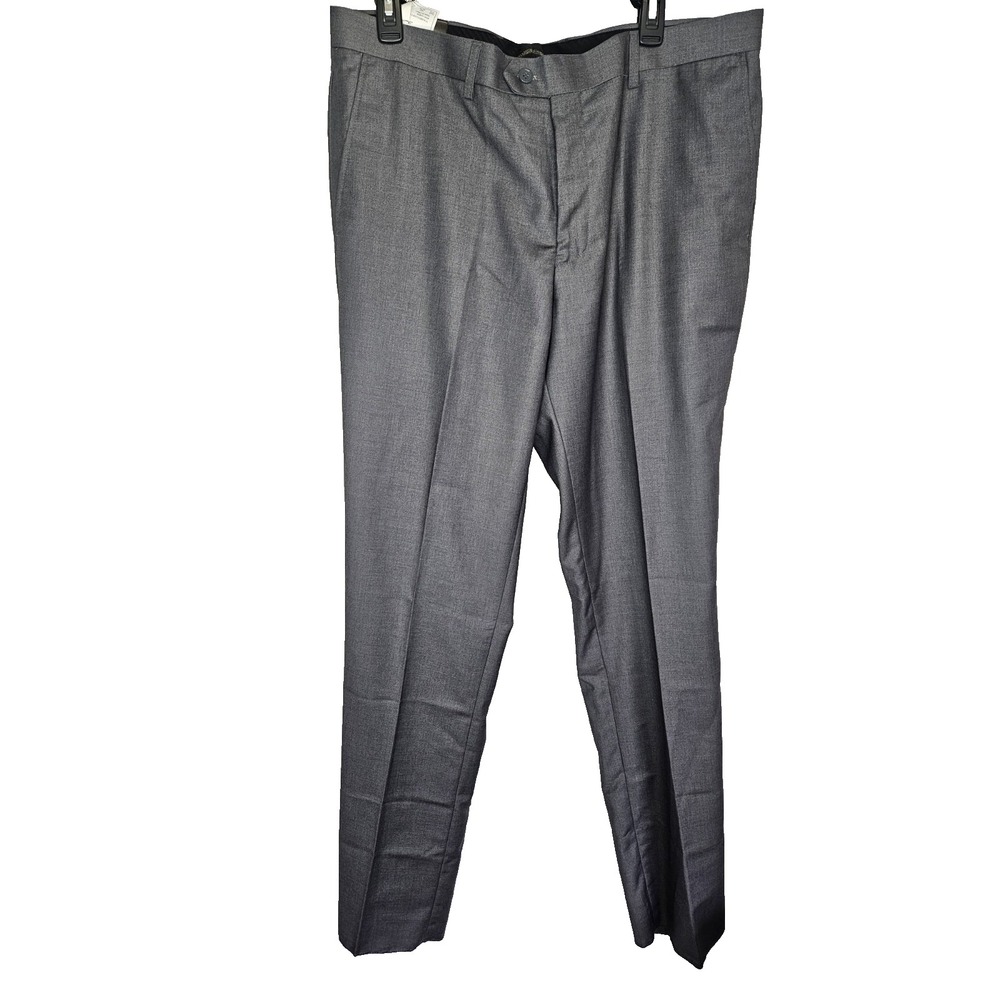 Demantie Gray Dress Pants‎ 44R/38 Modern Tailored Fit Wool-Touch Poly/Rayon